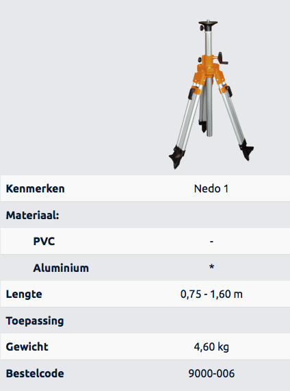 Fiche produit Nedo 1: trepied aluminium avec tete orange, 0,75-1,60 m, 4,60 kg
