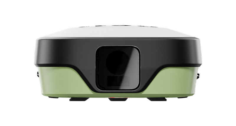 Antenne intelligente GNSS Leica GS11, vue de face avec la caméra, sur fond blanc