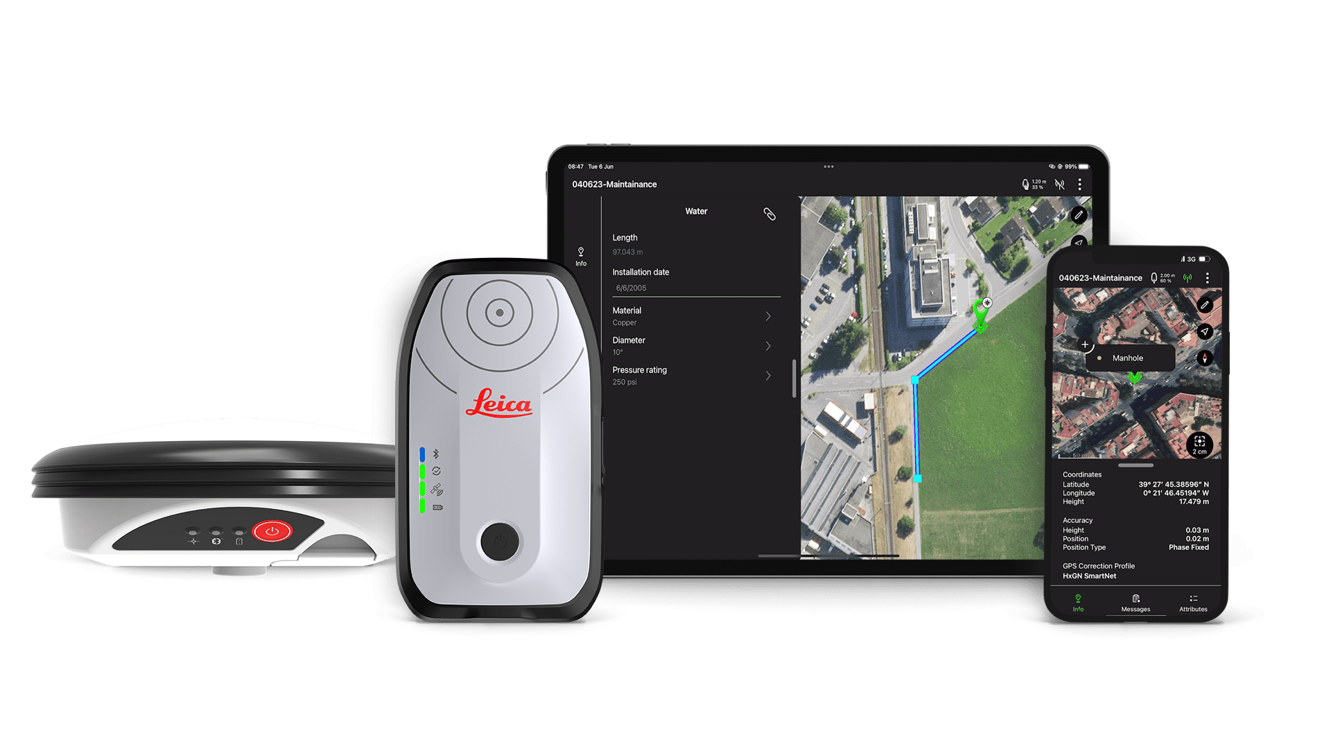 Set complet Leica Zeno Mobile One avec antenne GNSS GG04 Plus, tablette et smartphones avec logiciel GIS